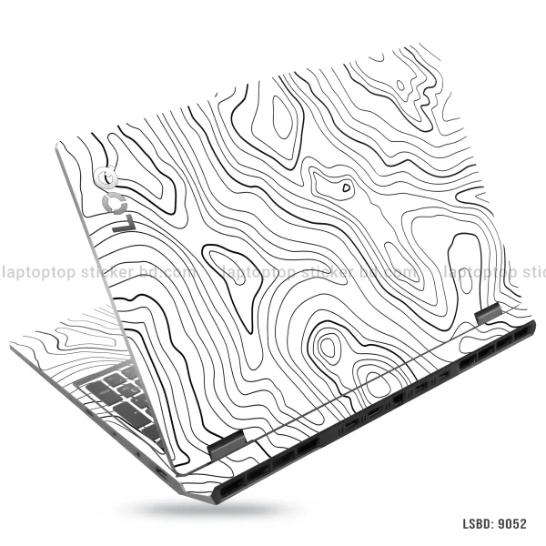Minimalist black and white topographic line art laptop skin with contour map design - Model LSBD 9052