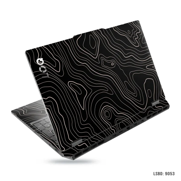 Black topographic line art laptop skin with contour map design – Model LSBD 9053