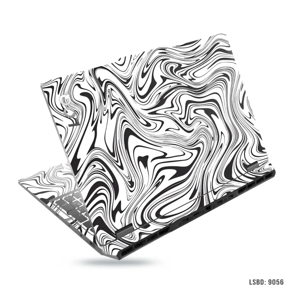 HP LOQ laptop skin sticker with black and white abstract swirl pattern – stylish premium laptop cover from LaptopStickerBD.
