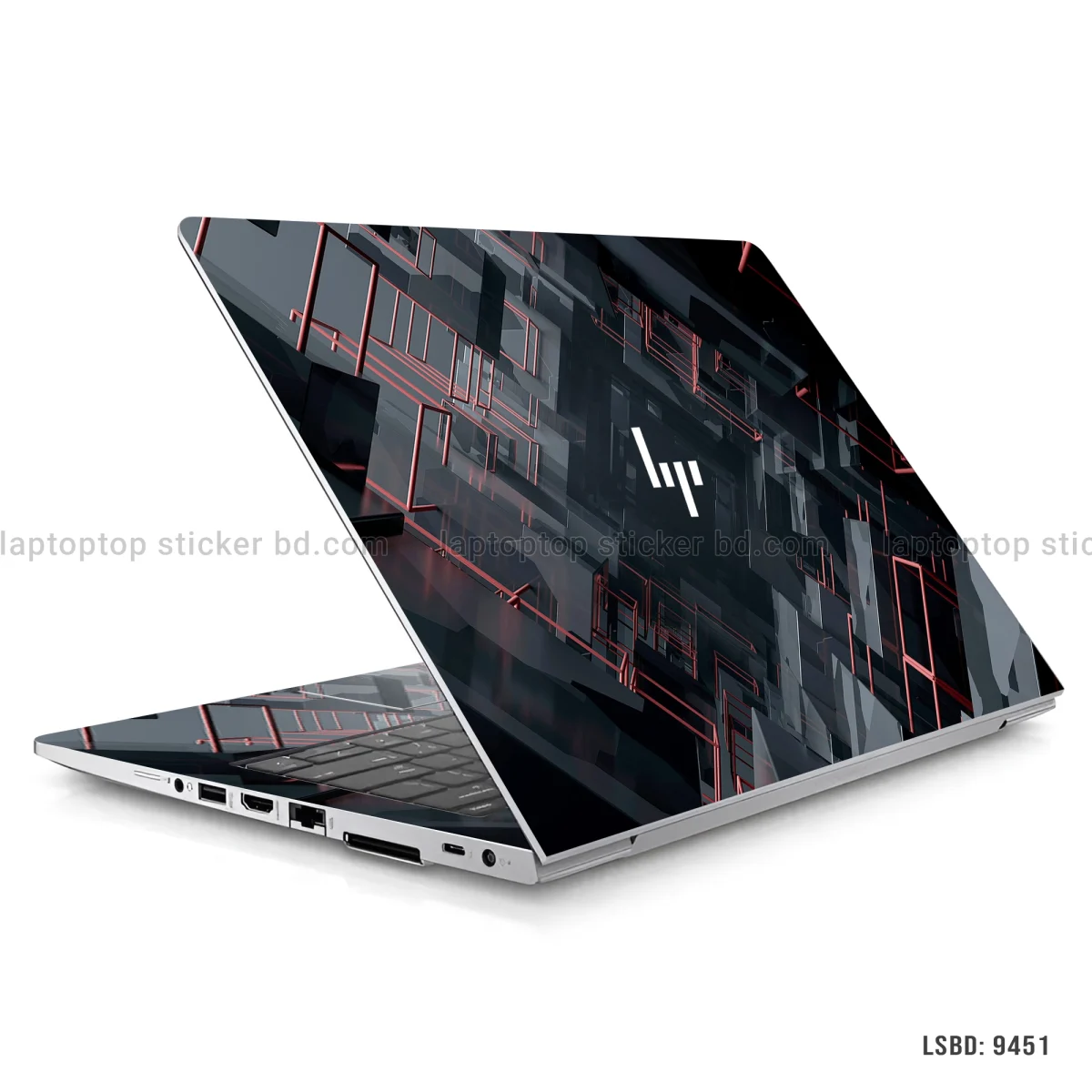 Notebook Sticker Red Design Futuristic Black & Red Geometric Precut Laptop Sticker - Laptop Sticker BD