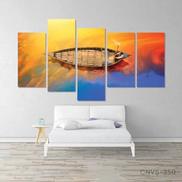 Boat Reflection Canvas Wall Art – 5 Panel Abstract Painting (CNVS-350)