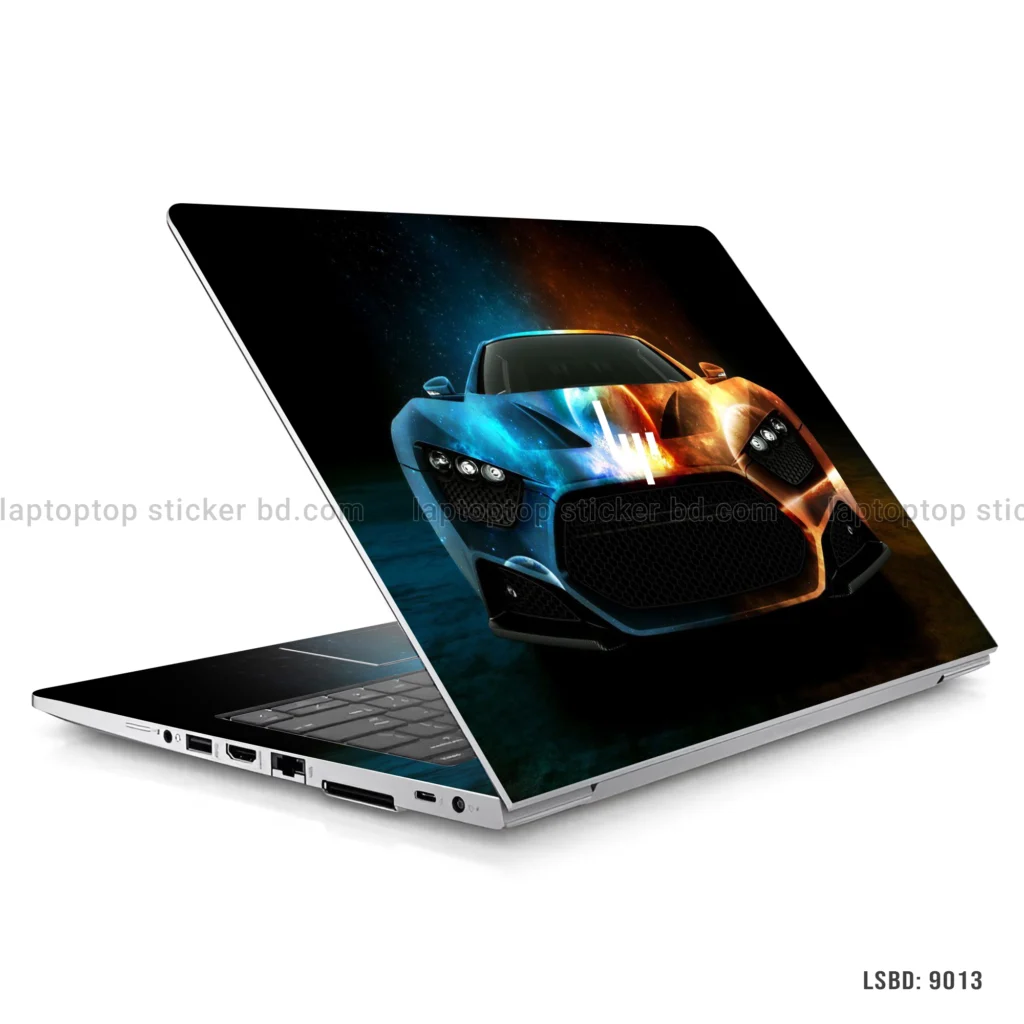 Zenvo ST1 hypercar laptop sticker with fiery and icy blue car design