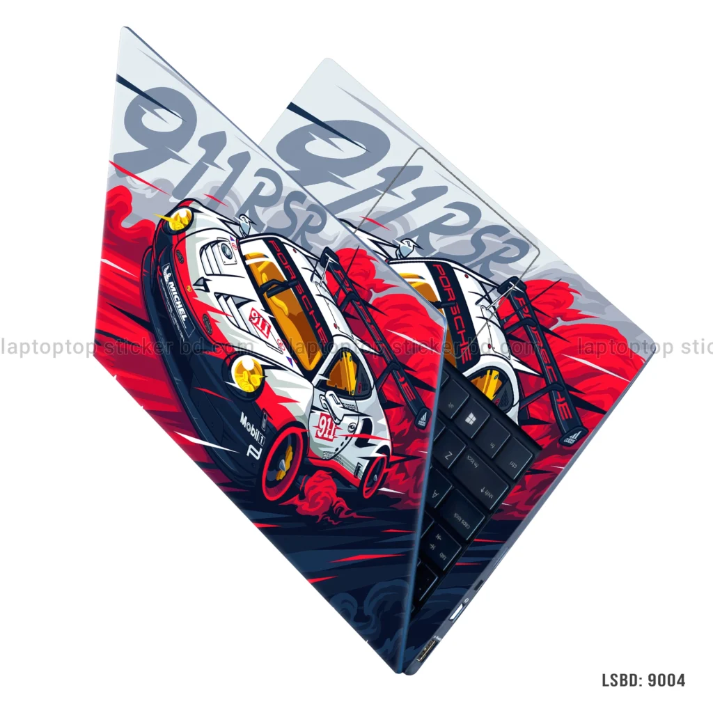 Porsche 911 RSR gaming car laptop sticker with red and white design