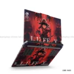Luffy from One Piece laptop sticker with fiery design