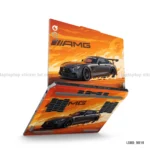 Mercedes AMG GT laptop sticker with dynamic orange and black design