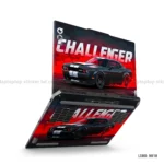 Dodge Challenger SRT laptop sticker with bold black and red design