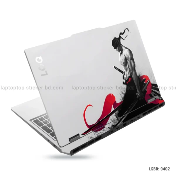 Samurai warrior laptop sticker with dynamic red and black design