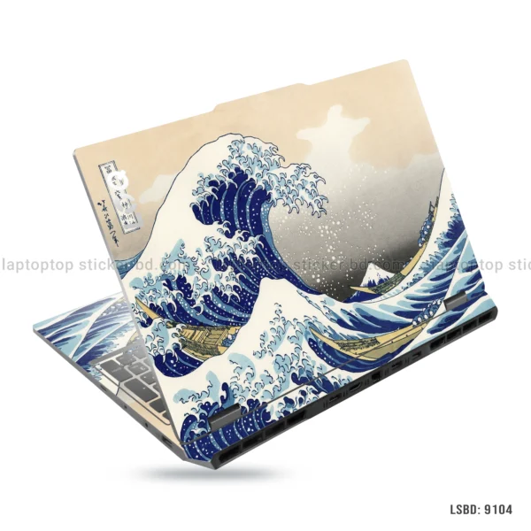 The Great Wave laptop sticker with classic Japanese art design