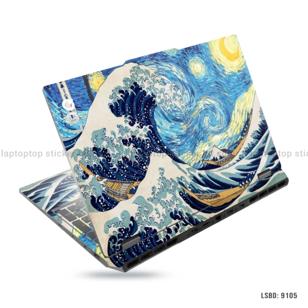 The Great Wave with Mount Fuji laptop sticker featuring iconic Japanese art design