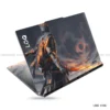 Dark knight with flames laptop sticker featuring intense battle-ready design