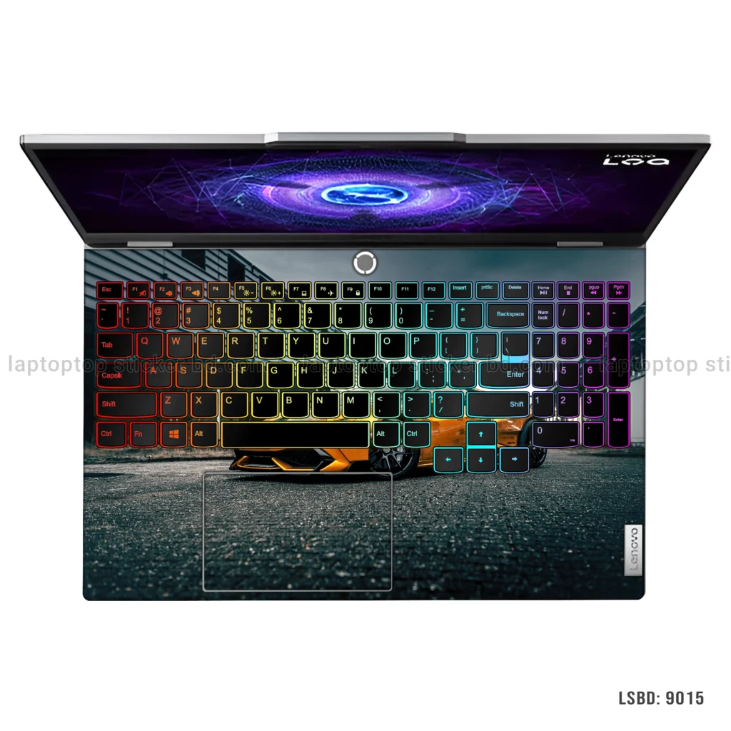 Lamborghini Huracan laptop sticker with bold orange color car