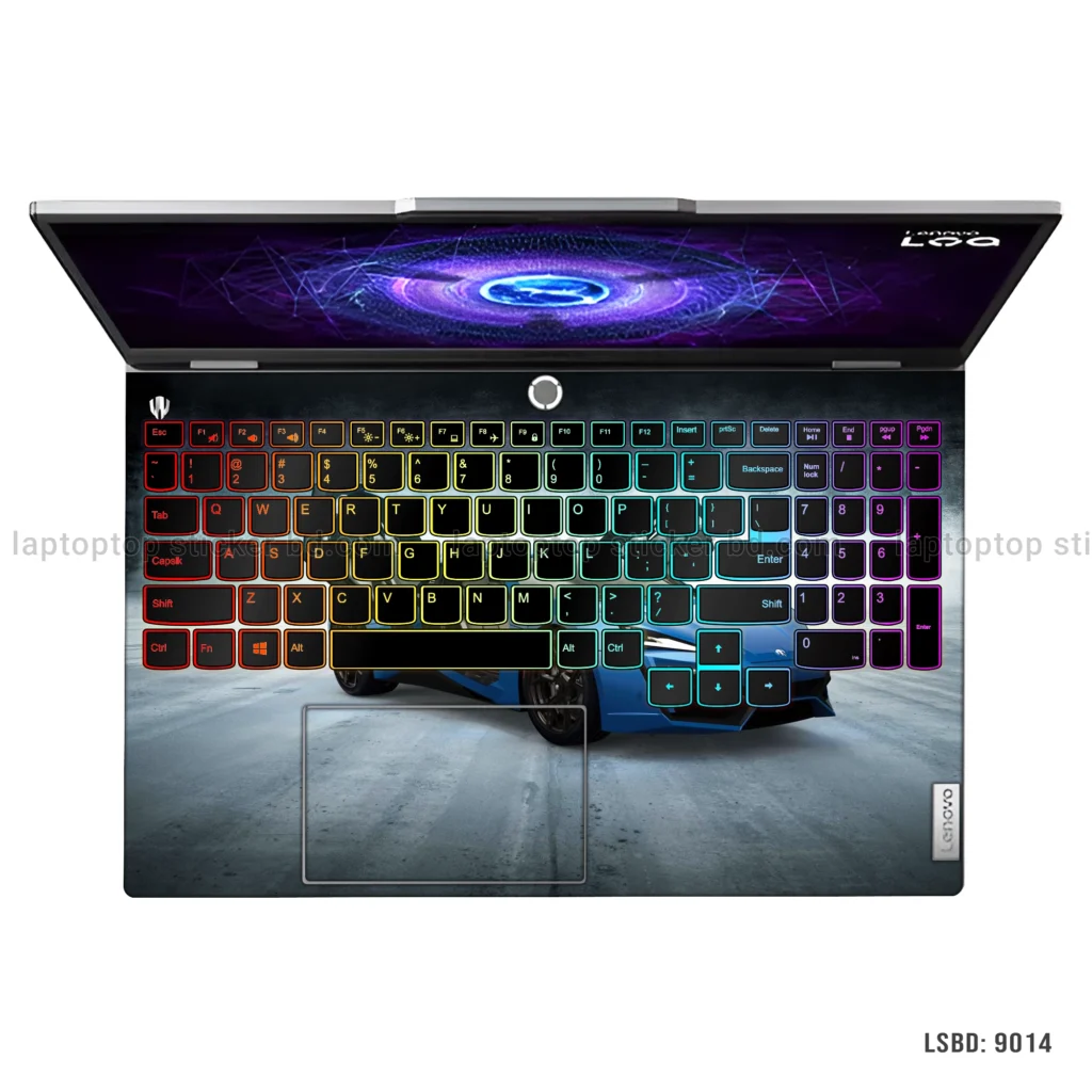 Blue W Motors Lykan HyperSport laptop sticker with gullwing doors design