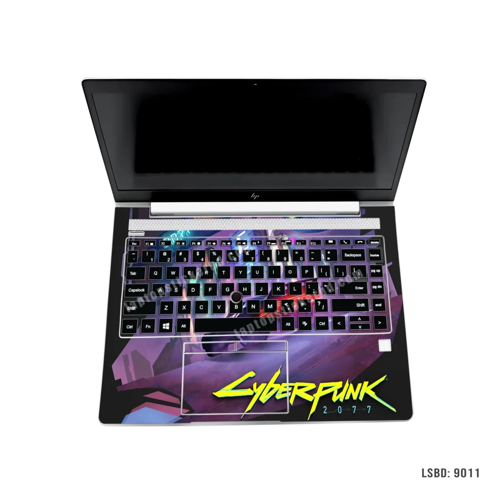 Cyberpunk 2077 gaming car laptop sticker with neon city design