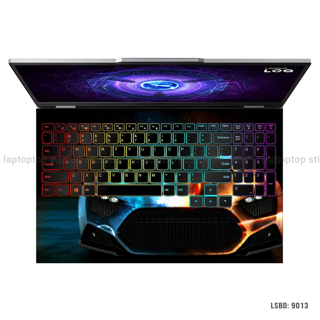 Zenvo ST1 hypercar laptop sticker with fiery and icy blue car design