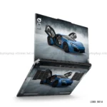 Blue W Motors Lykan HyperSport laptop sticker with gullwing doors design
