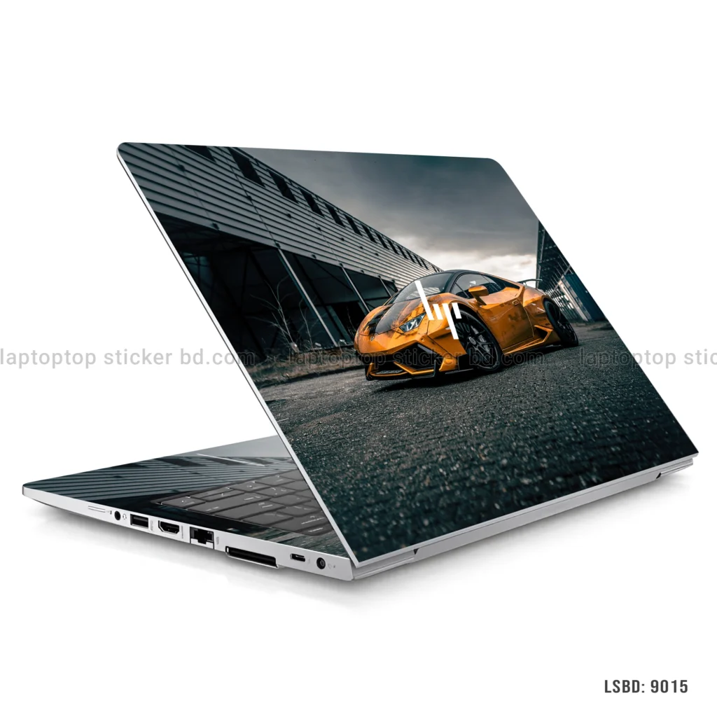 Lamborghini Huracan laptop sticker with bold orange color car