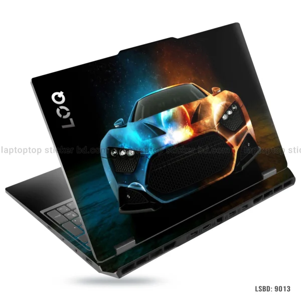 Zenvo ST1 hypercar laptop sticker with fiery and icy blue car design