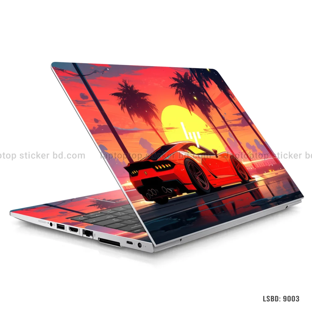 GTR6 gaming car laptop sticker with a vibrant sunset design
