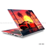 GTR6 gaming car laptop sticker with a vibrant sunset design