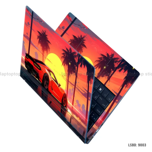 GTR6 gaming car laptop sticker with a vibrant sunset design