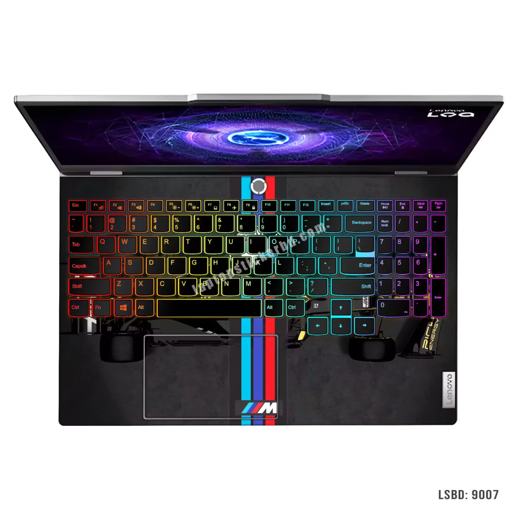 BMW F1 racing car laptop sticker with M stripes design
