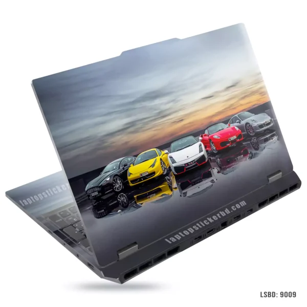 Luxury cars collection laptop sticker featuring sleek sports cars