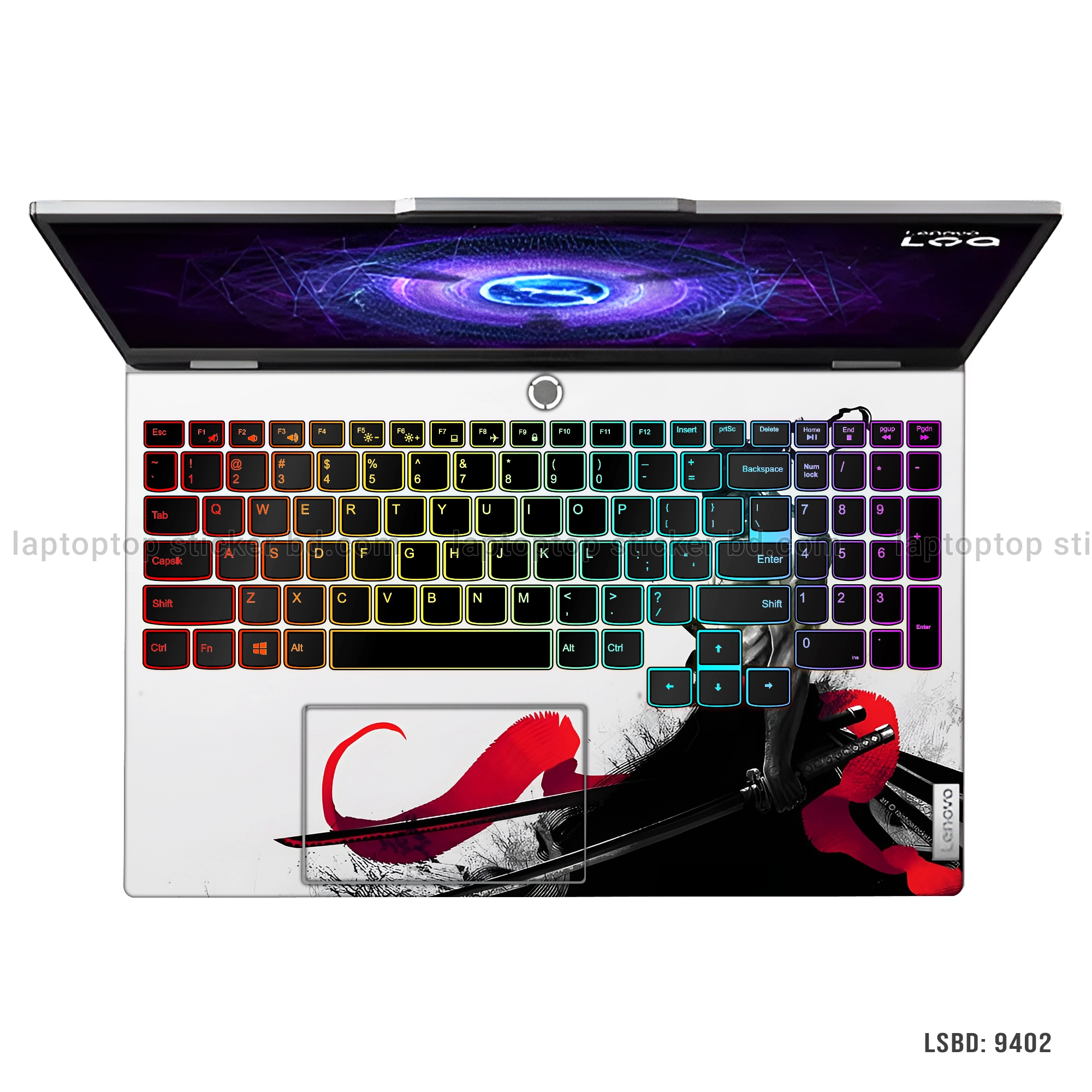 Samurai warrior laptop sticker with dynamic red and black design