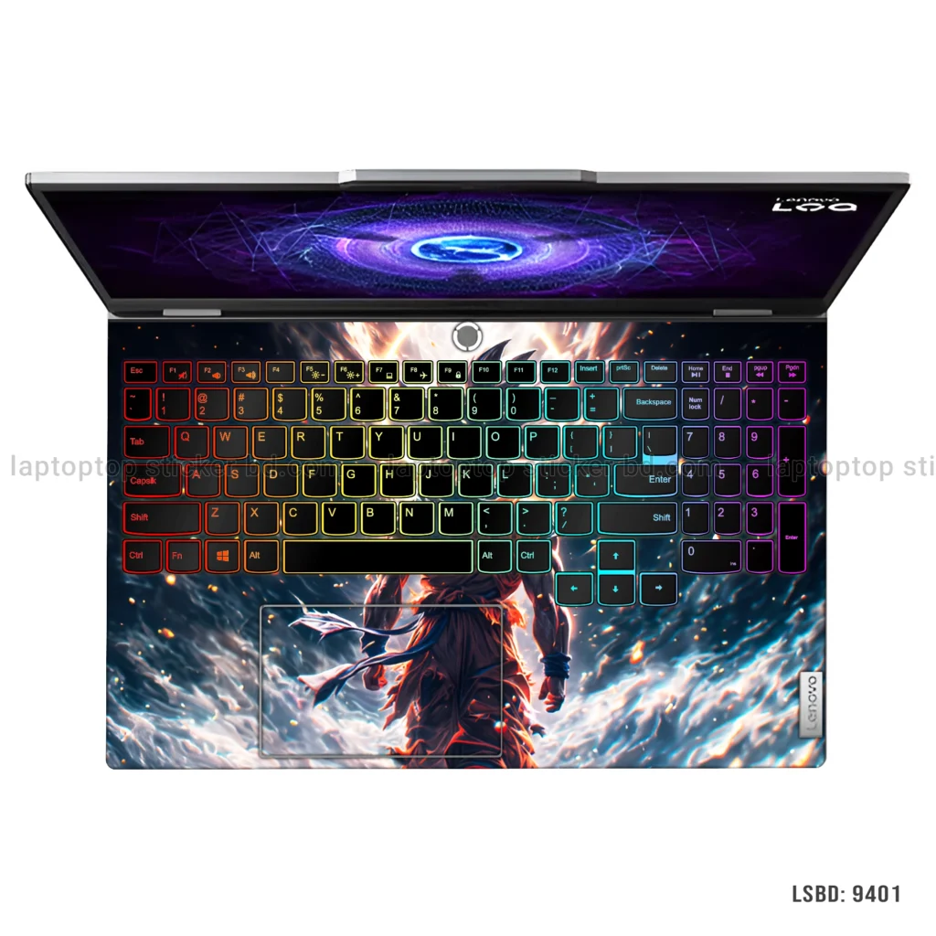 Goku Super Saiyan laptop sticker featuring intense energy and battle-ready design