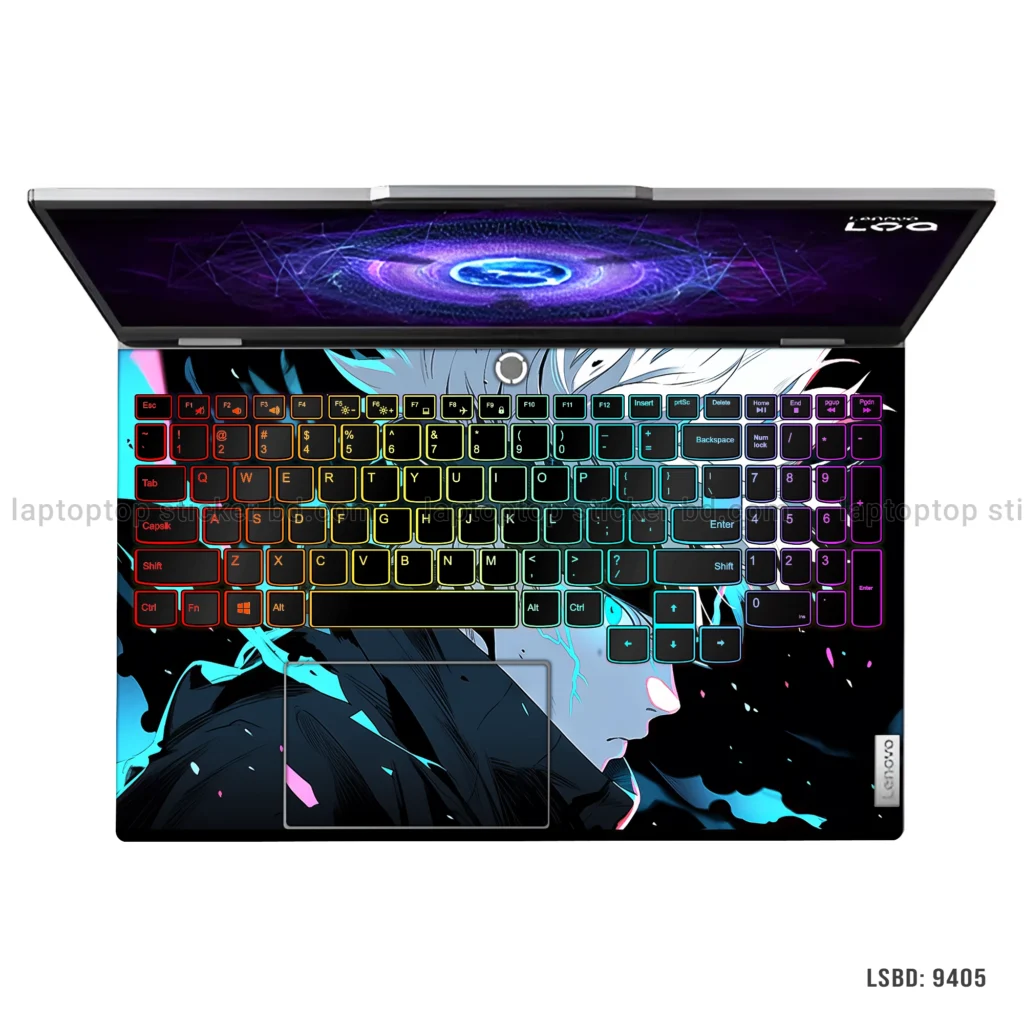 Gojo Satoru laptop sticker with intense blue and black design for all laptop sizes