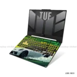 Porsche 911 GT3 RS laptop sticker with dynamic green and yellow design