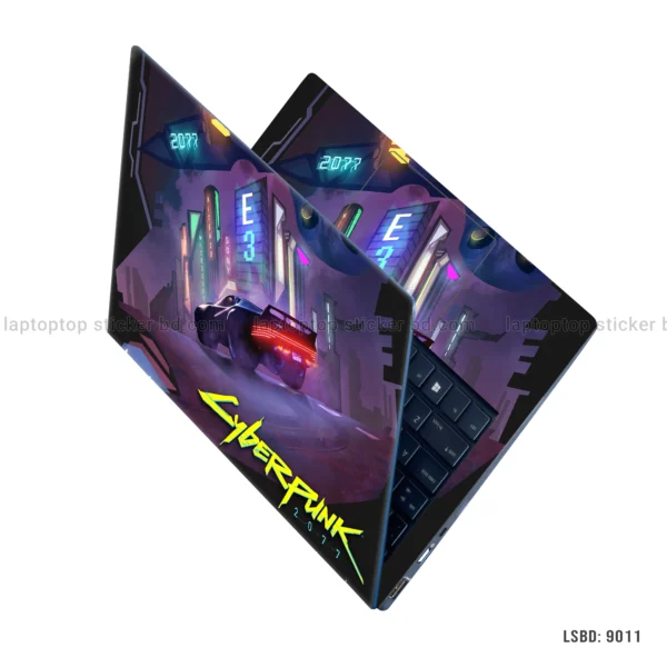 Cyberpunk 2077 gaming car laptop sticker with neon city design