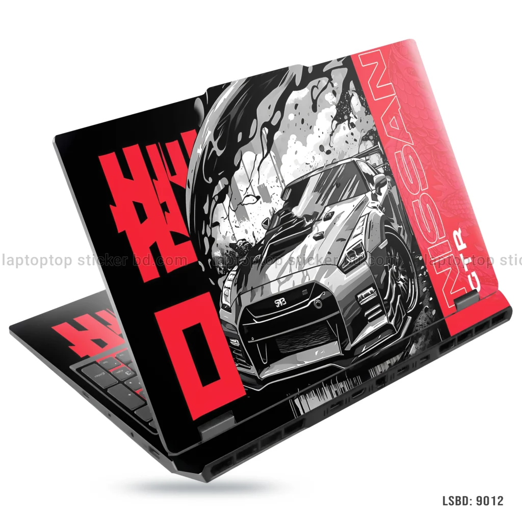 Nissan GT-R laptop sticker with black and red design
