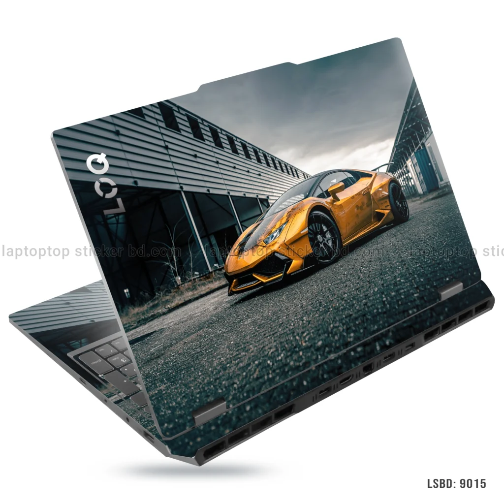 Lamborghini Huracan laptop sticker with bold orange color car