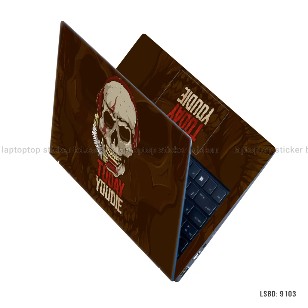Today You Die Skull laptop sticker with bold design