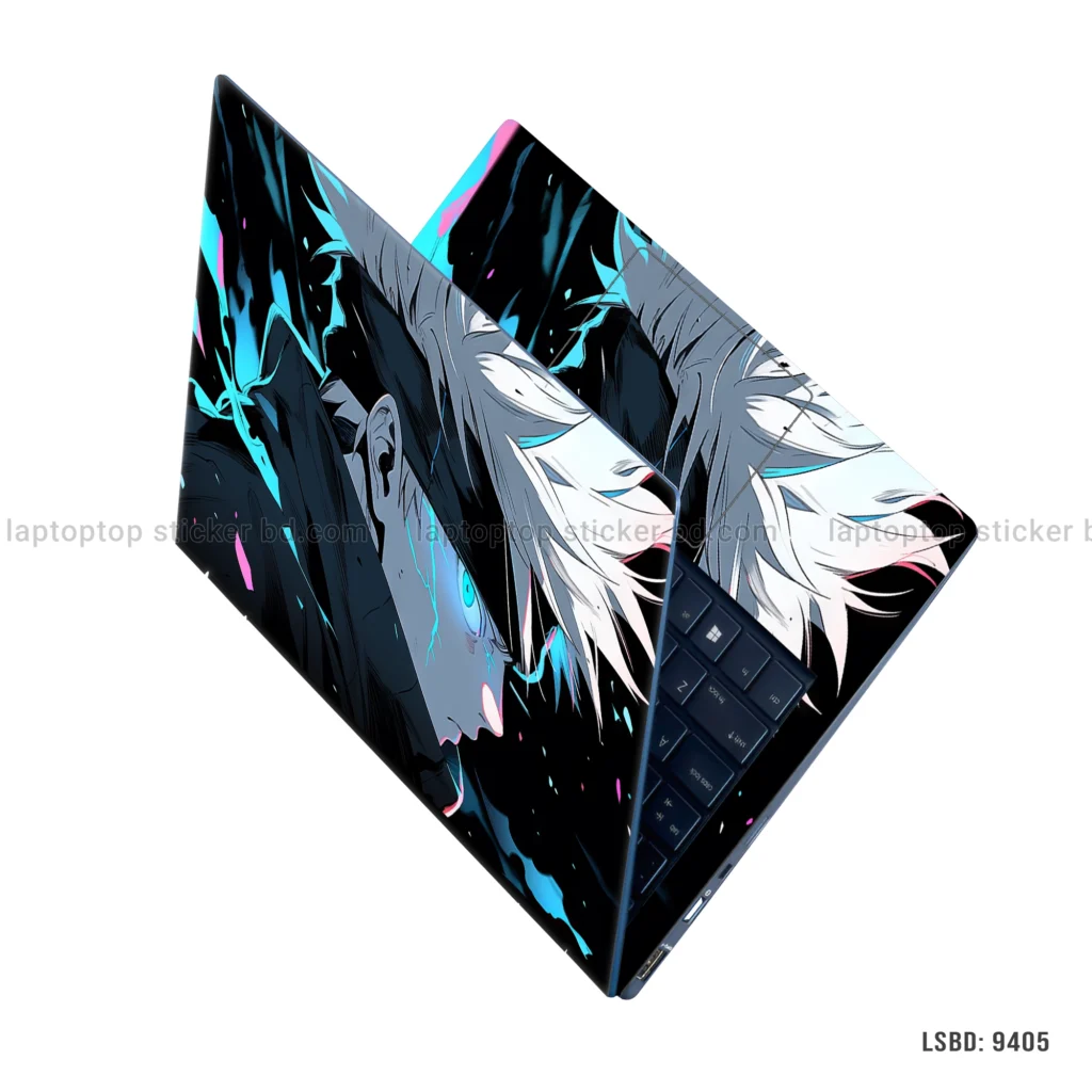 Gojo Satoru laptop sticker with intense blue and black design for all laptop sizes
