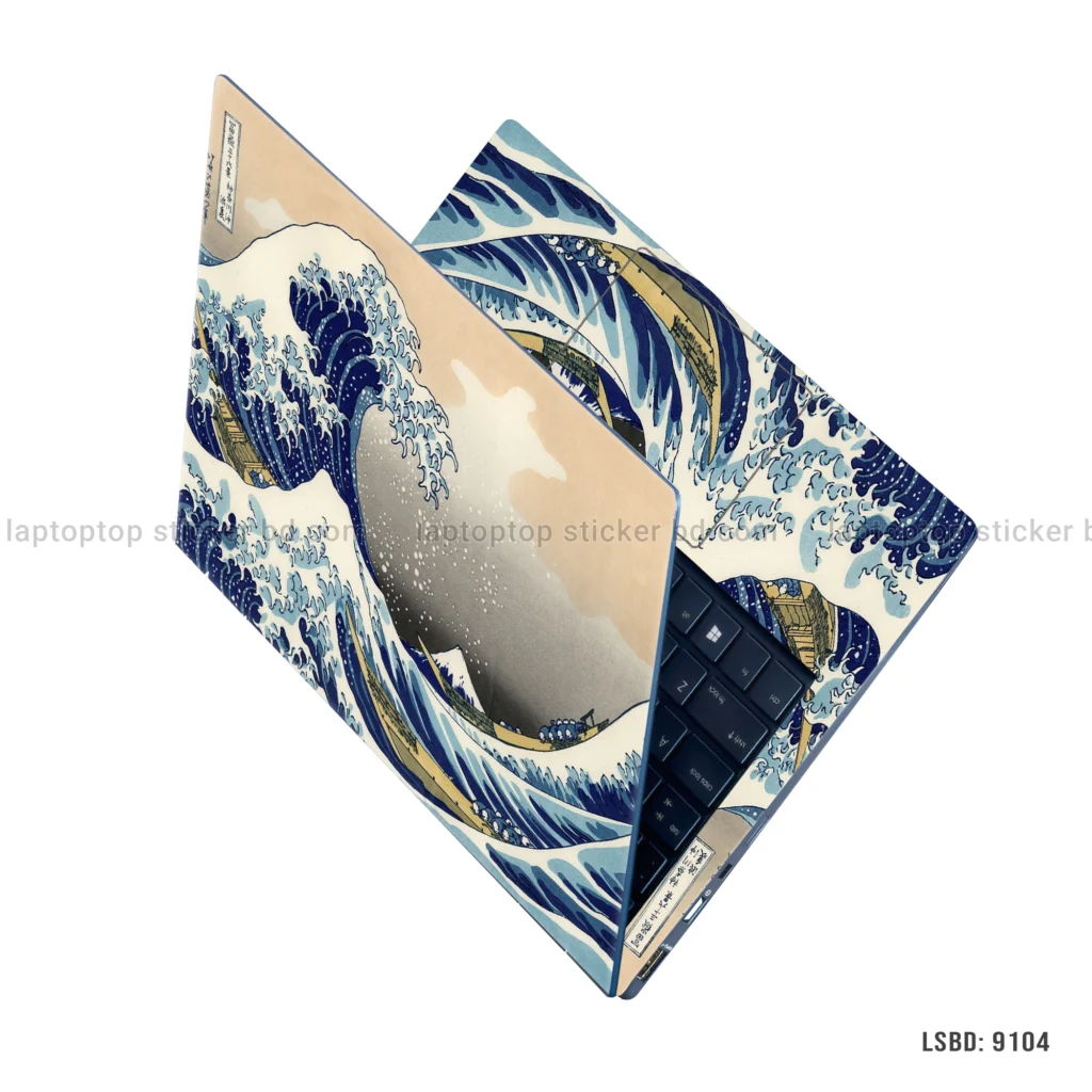 The Great Wave laptop sticker with classic Japanese art design