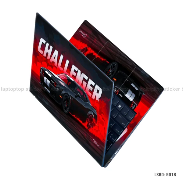 Dodge Challenger SRT laptop sticker with bold black and red design