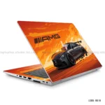 Mercedes AMG GT laptop sticker with dynamic orange and black design