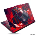Mini Cooper GP laptop sticker with fiery red design and Union Jack flag