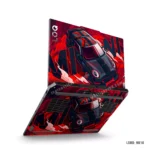 Mini Cooper GP laptop sticker with fiery red design and Union Jack flag