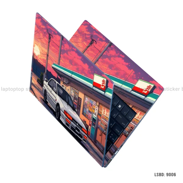 Mitsubishi car digital art laptop sticker with sunset design