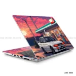 Mitsubishi car digital art laptop sticker with sunset design