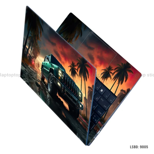 SUV car digital art laptop sticker with a vibrant green SUV design