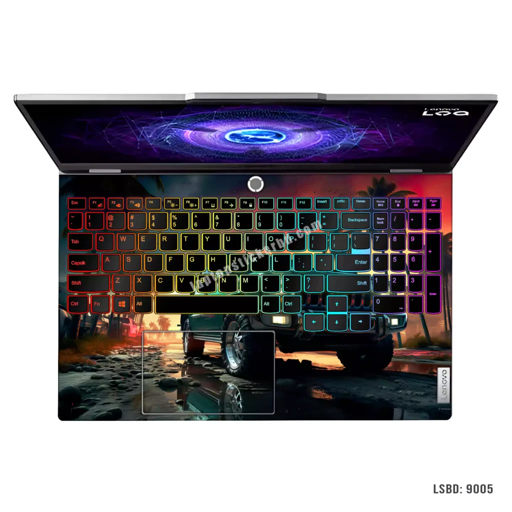 SUV car digital art laptop sticker with a vibrant green SUV design