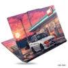 Mitsubishi car digital art laptop sticker with sunset design