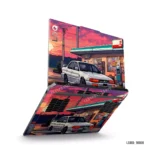 Mitsubishi car digital art laptop sticker with sunset design