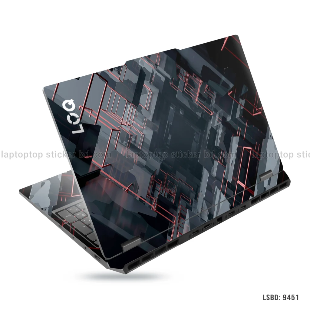 Geometric abstract laptop sticker with red and black design for all laptop sizes