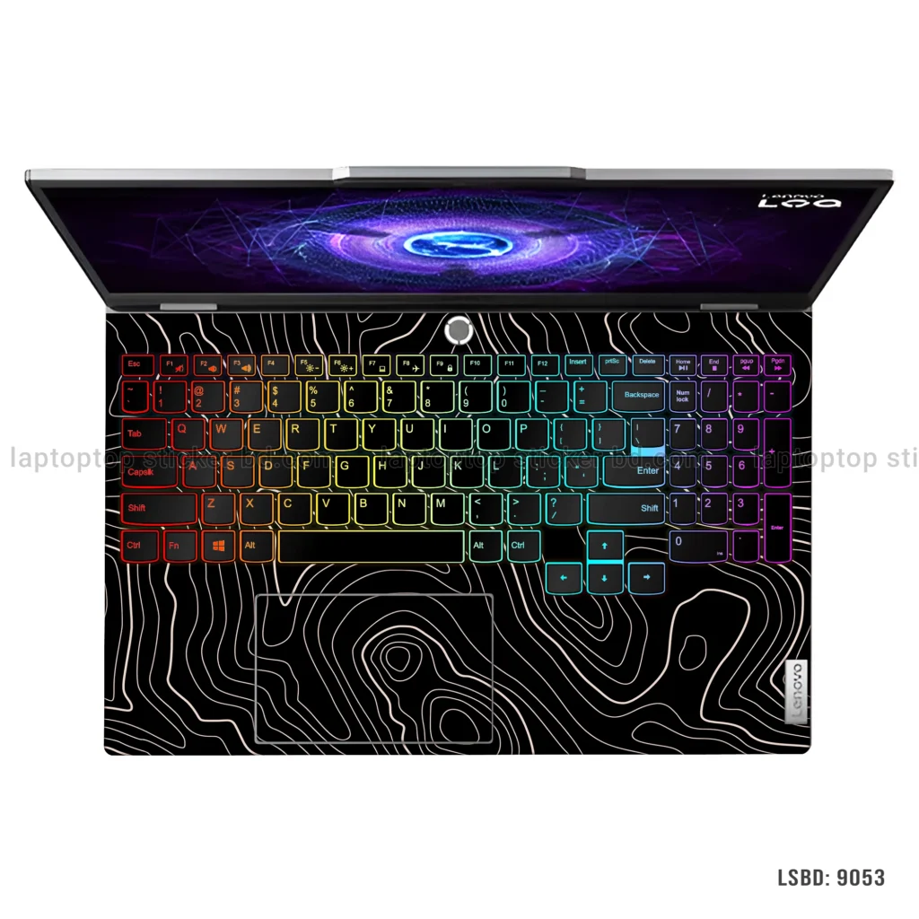 Abstract black and gold line art laptop sticker for all laptop sizes