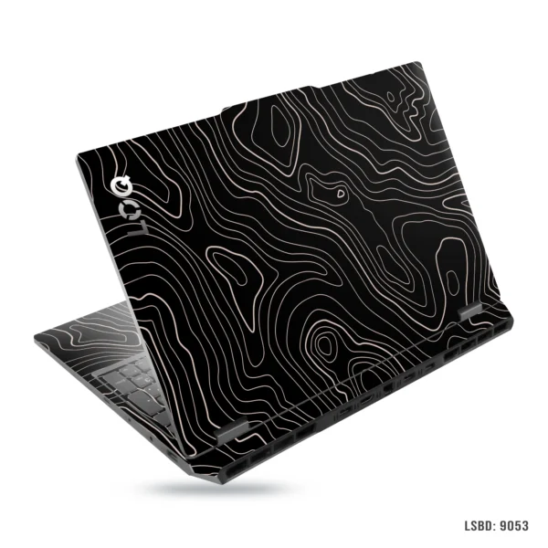 Abstract black and gold line art laptop sticker for all laptop sizes