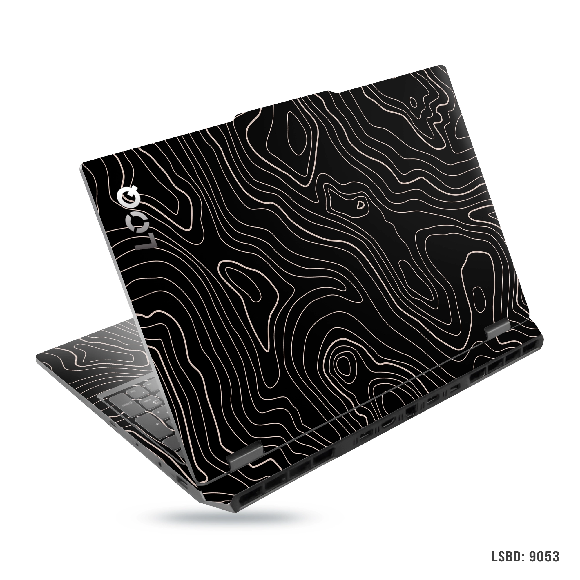 Abstract black and gold line art laptop sticker for all laptop sizes